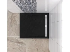 Base de duche Quadrado 100x100x3cm extra plano RESIN SLATE GEL COAT Preto,Válvula incluída,Antiderrapante-AICA