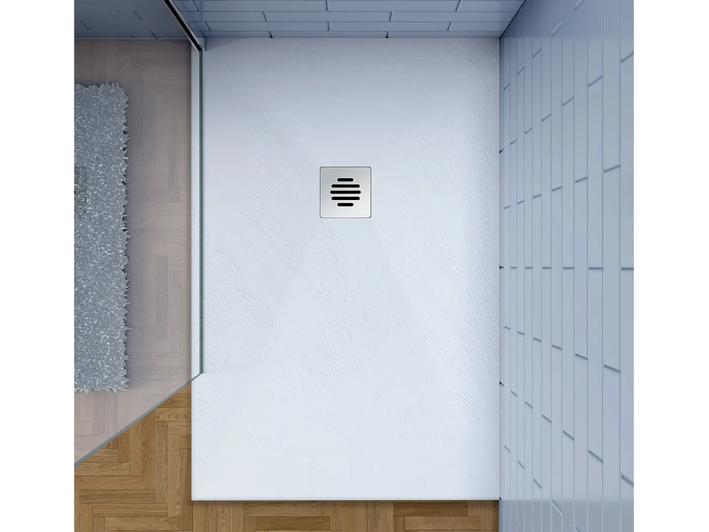 Base de duche Retangular 90x140x3cm Branco textura de ardósia+Dreno com tampa plástica em forma de grade-AICA
