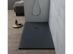 Base de duche retangular fina "Milano" em resina preta com efeito pedra, antiderrapante, 80x120h cm