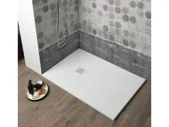 Base de duche retangular fina "Milano" em resina efeito pedra, branca, antiderrapante, 80x120h cm
