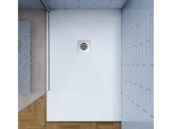 Base de duche Retangular 90x120x3cm Branco textura de ardósia+Dreno com tampa plástica em forma de grade-AICA