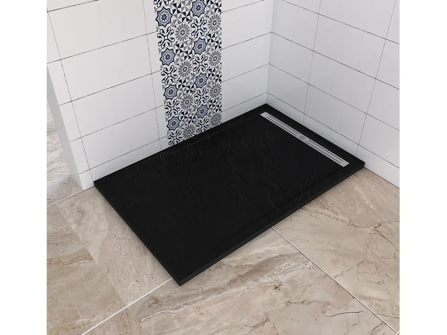 Base de duche Retangular 80x120x3cm extra plano RESIN SLATE GEL COAT Preto,Válvula incluída,Antiderrapante-AICA