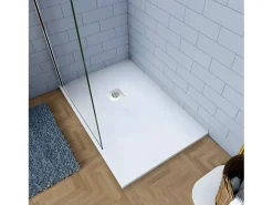 Base de duche Retangular 80x100x3cm Branco textura de ardósia+Dreno com tampa plástica em forma de grade-AICA