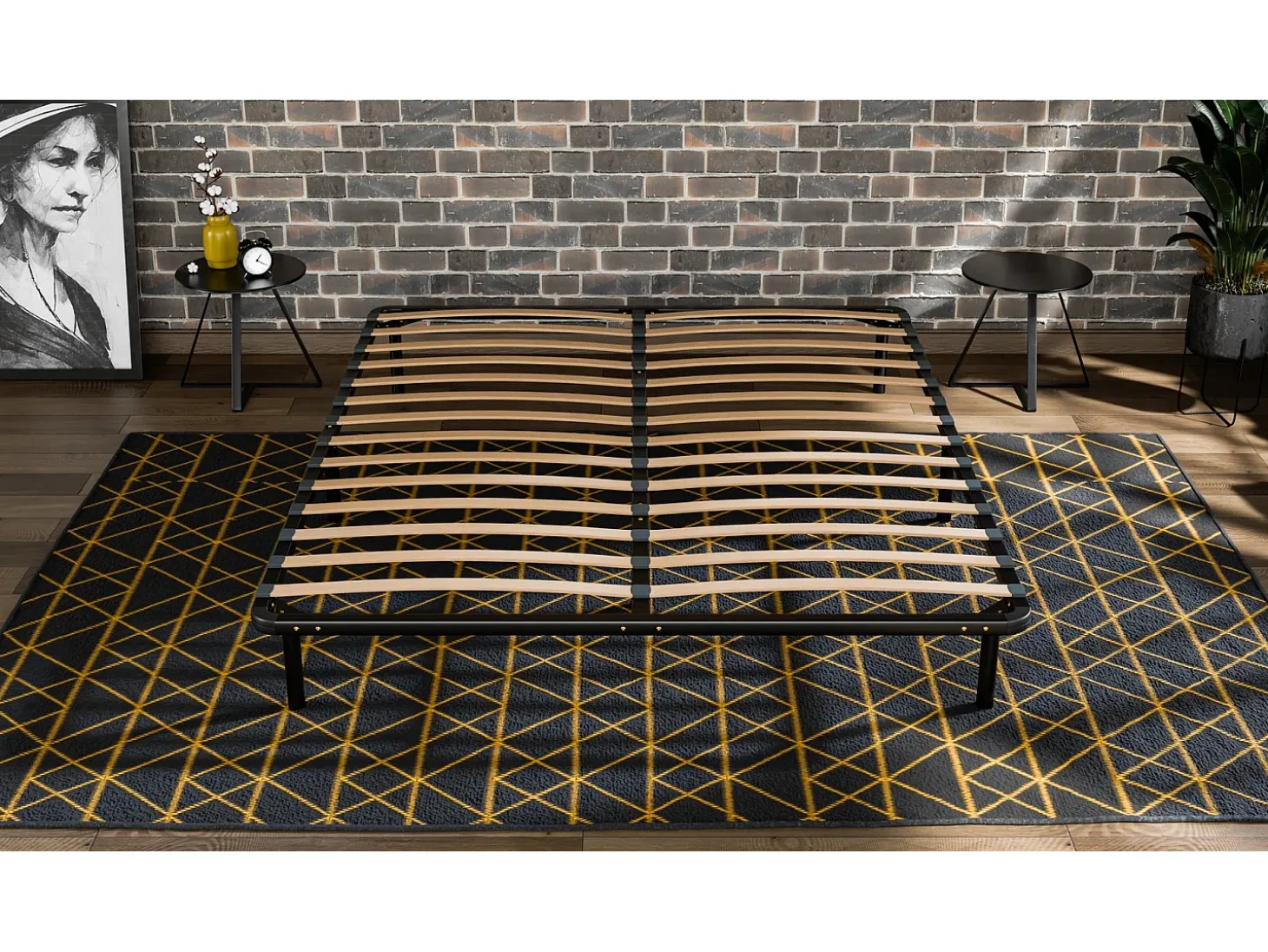 Base de ripas 140x 190 cm Estrutura sólida de metal preto de alta qualidade - Confortável Douce Lune®