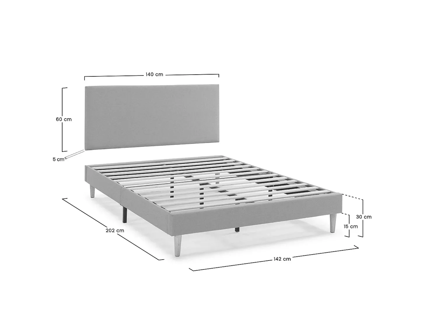 Base estofada + Cabeceira Aura 140x200 cm Cinza Escuro