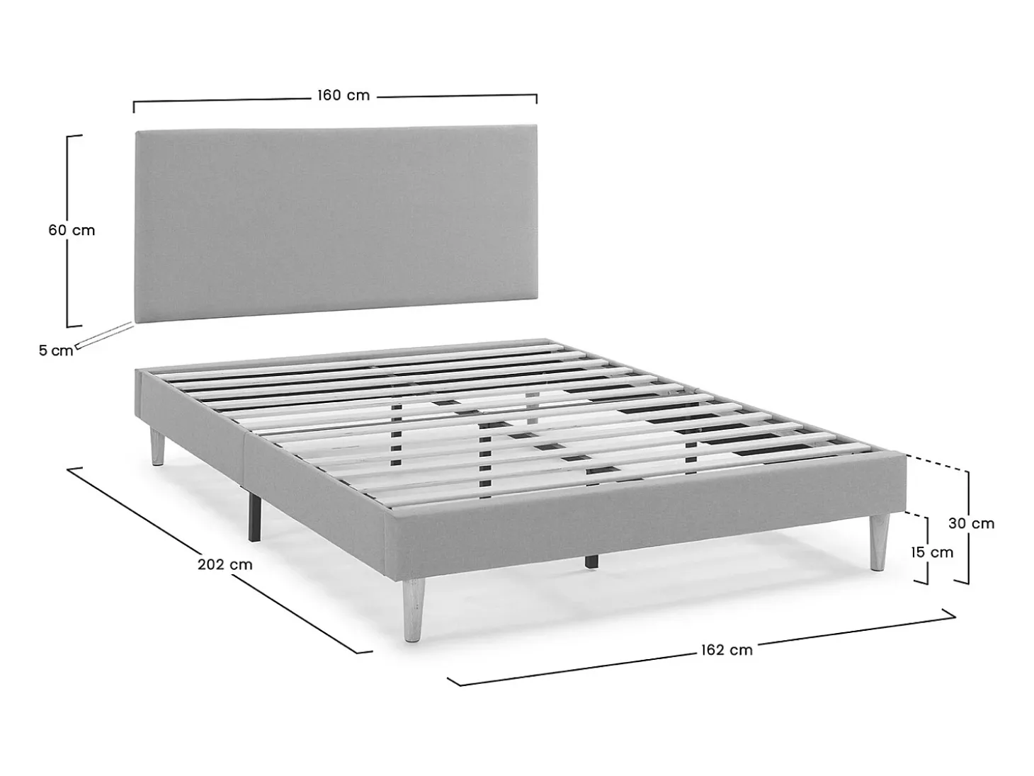 Base estofada + Cabeceira Aura 160x200 cm Cinza Claro