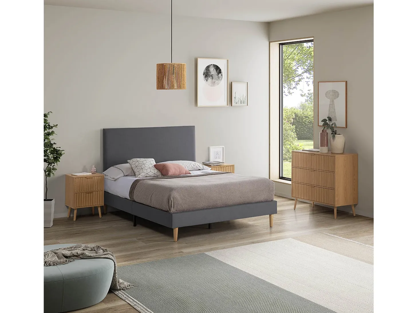 Base estofada Aura 90x190 cm Cinza Escuro