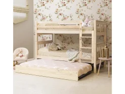 Beliche + cama extraível em madeira branca lavada 90x190cm