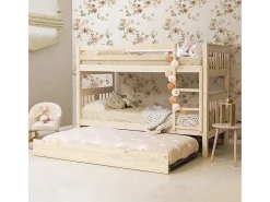 Beliche + cama extraível em madeira branca lavada 90x190cm