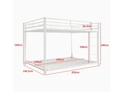 Beliche 2 camas 140x200cm, cama clássica de ferro com escada de escalada, anti-queda, cama de plataforma, branca