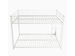 Beliche 2 camas 140x200cm, cama clássica de ferro com escada de escalada, anti-queda, cama de plataforma, branca