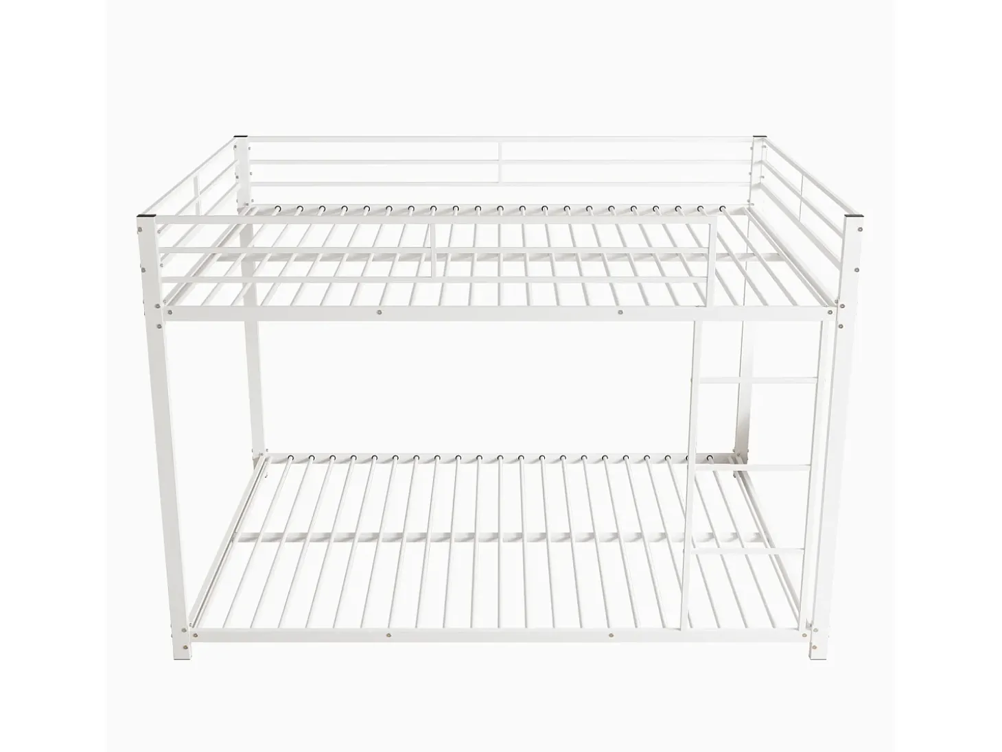 Beliche 2 camas 140x200cm, cama clássica de ferro com escada de escalada, anti-queda, cama de plataforma, branca