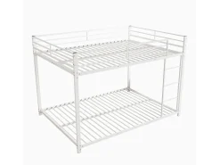 Beliche 2 camas 140x200cm, cama clássica de ferro com escada de escalada, anti-queda, cama de plataforma, branca