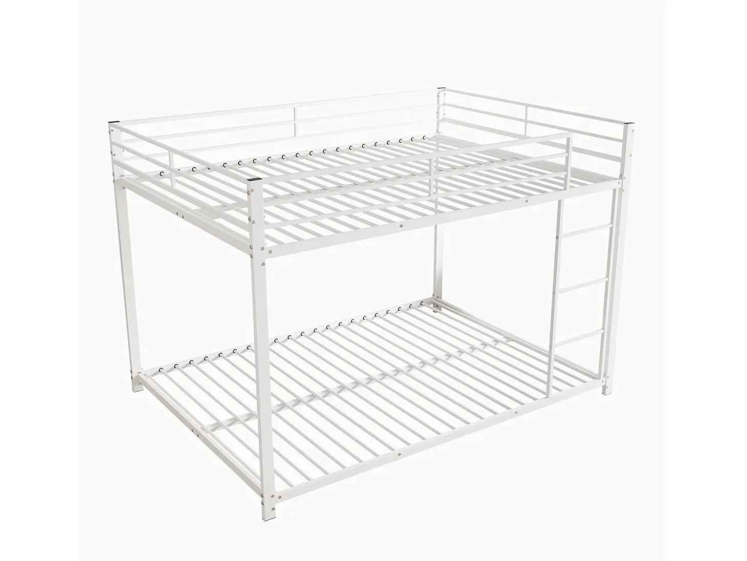 Beliche 2 camas 140x200cm, cama clássica de ferro com escada de escalada, anti-queda, cama de plataforma, branca