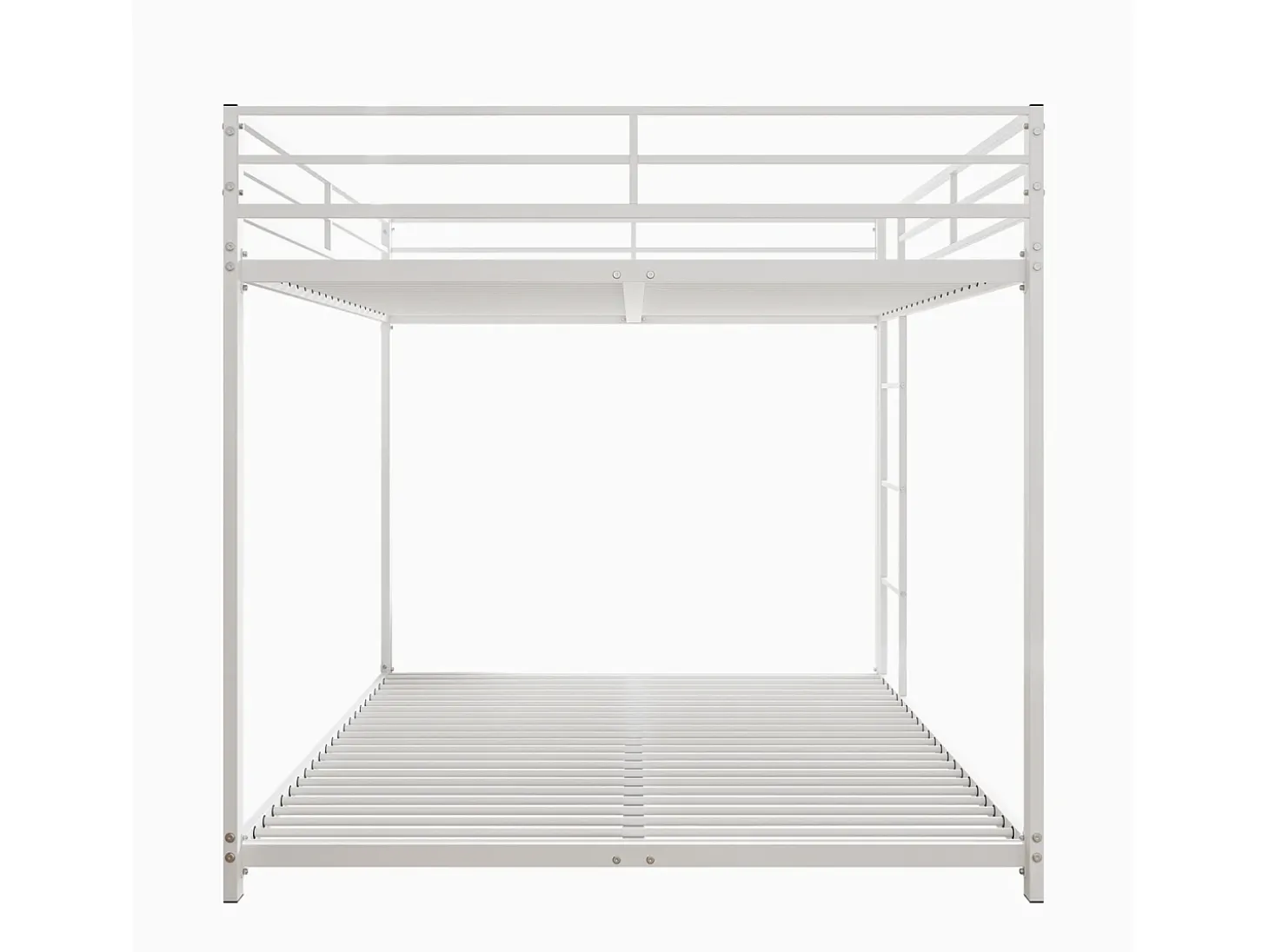 Beliche 2 camas 140x200cm, cama clássica de ferro com escada de escalada, anti-queda, cama de plataforma, branca