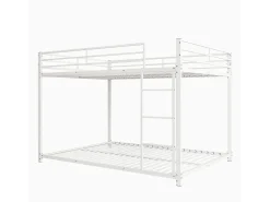 Beliche 2 camas 140x200cm, cama clássica de ferro com escada de escalada, anti-queda, cama de plataforma, branca