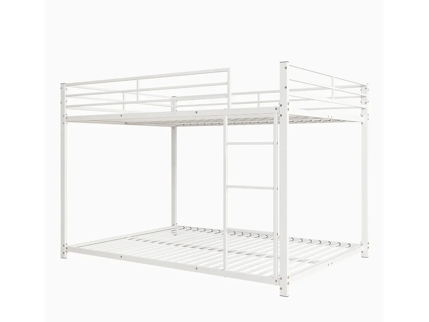Beliche 2 camas 140x200cm, cama clássica de ferro com escada de escalada, anti-queda, cama de plataforma, branca