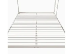 Beliche 2 camas 140x200cm, cama clássica de ferro com escada de escalada, anti-queda, cama de plataforma, branca