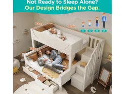 Beliche 90×200 cm +140×200 cm - escada com armazenamento - com 2 gavetas - Madeira maciça + MDF - Branco (sem colchão)