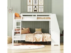 Beliche 90 x 200 cm + 140 x 200 cm - escrivaninha + 3 gavetas + prateleira - madeira MDF - branco