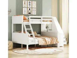 Beliche 90 x 200 cm + 140 x 200 cm - escrivaninha + 3 gavetas + prateleira - madeira MDF - branco