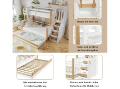 Beliche 120 x 200 cm + 90 x 200 cm com cama auxiliar 90 x 190 cm + 4 gavetas - Madeira + MDF - Branco + natural