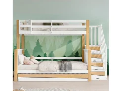 Beliche 120 x 200 cm + 90 x 200 cm com cama auxiliar 90 x 190 cm + 4 gavetas - Madeira + MDF - Branco + natural