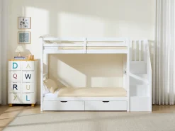 Beliche 90 x 190 cm com gavetas pinheiro e MDF branco + colchão - ZILENI