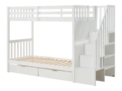 Beliche 90 x 190 cm com gavetas pinheiro e MDF branco + colchão - ZILENI