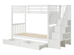 Beliche 90 x 190 cm com gavetas pinheiro e MDF branco + colchão - ZILENI