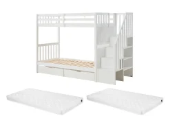 Beliche 90 x 190 cm com gavetas pinheiro e MDF branco + colchão - ZILENI
