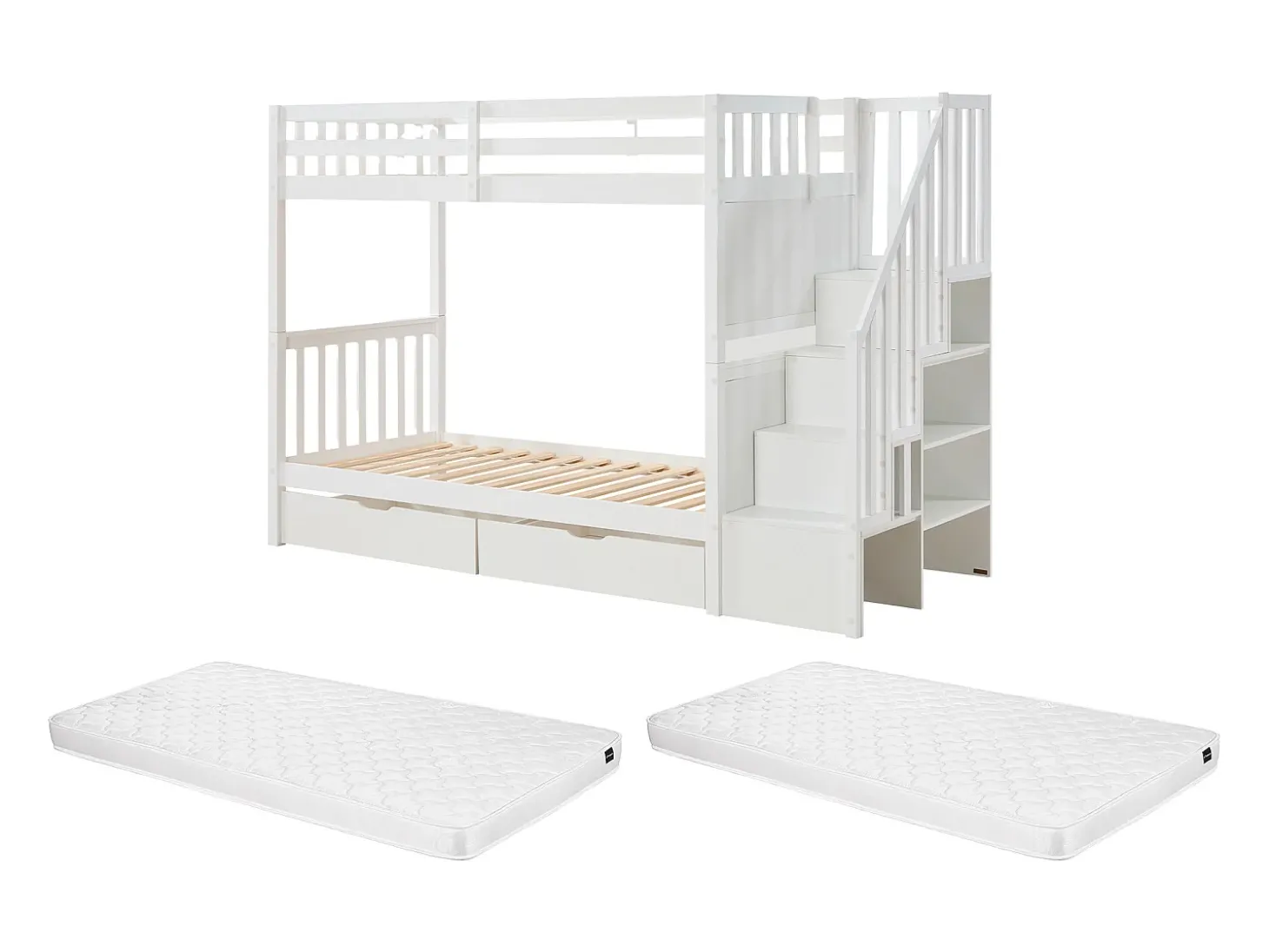 Beliche 90 x 190 cm com gavetas pinheiro e MDF branco + colchão - ZILENI