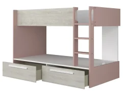 Beliche 2 x 90 x 200 cm 2 gavetas cor-de-rosa, branco e natural + colchão TINOLI