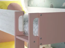 Beliche 2 x 90 x 200 cm 2 gavetas cor-de-rosa, branco e natural + colchão TINOLI
