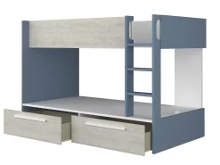 Beliche 2 x 90 x 200 cm 2 gavetas azul, branco e natural + colchão TINOLI