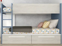Beliche 2 x 90 x 200 cm 2 gavetas azul, branco e natural + colchão TINOLI