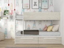 Beliche 2 x 90 x 200 cm 2 gavetas cor branco e natural TINOLI