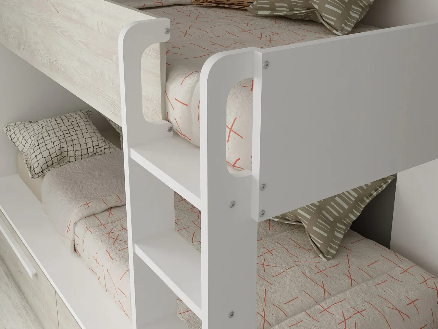 Beliche 2 x 90 x 200 cm 2 gavetas cor branco e natural TINOLI