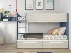 Beliche 2 x 90 x 200 cm 2 gavetas cor azul, branco e natural TINOLI