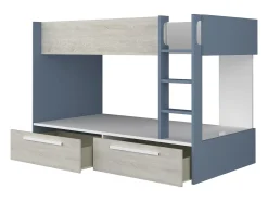 Beliche 2 x 90 x 200 cm 2 gavetas cor azul, branco e natural TINOLI