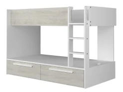 Beliche 2 x 90 x 200 cm 2 gavetas branco e natural + colchão TINOLI