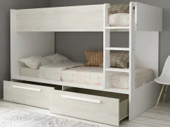 Beliche 2 x 90 x 200 cm 2 gavetas branco e natural + colchão TINOLI
