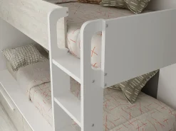 Beliche 2 x 90 x 200 cm 2 gavetas branco e natural + colchão TINOLI