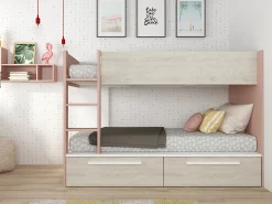 Beliche 2 x 90 x 200 cm 2 gavetas cor-de-rosa, branco e natural TINOLI