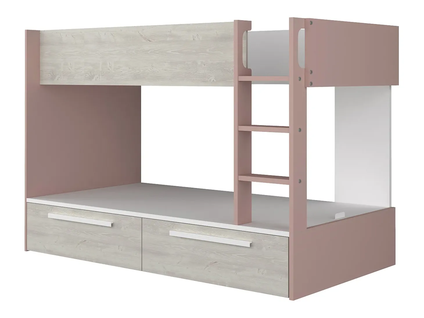 Beliche 2 x 90 x 200 cm 2 gavetas cor-de-rosa, branco e natural TINOLI