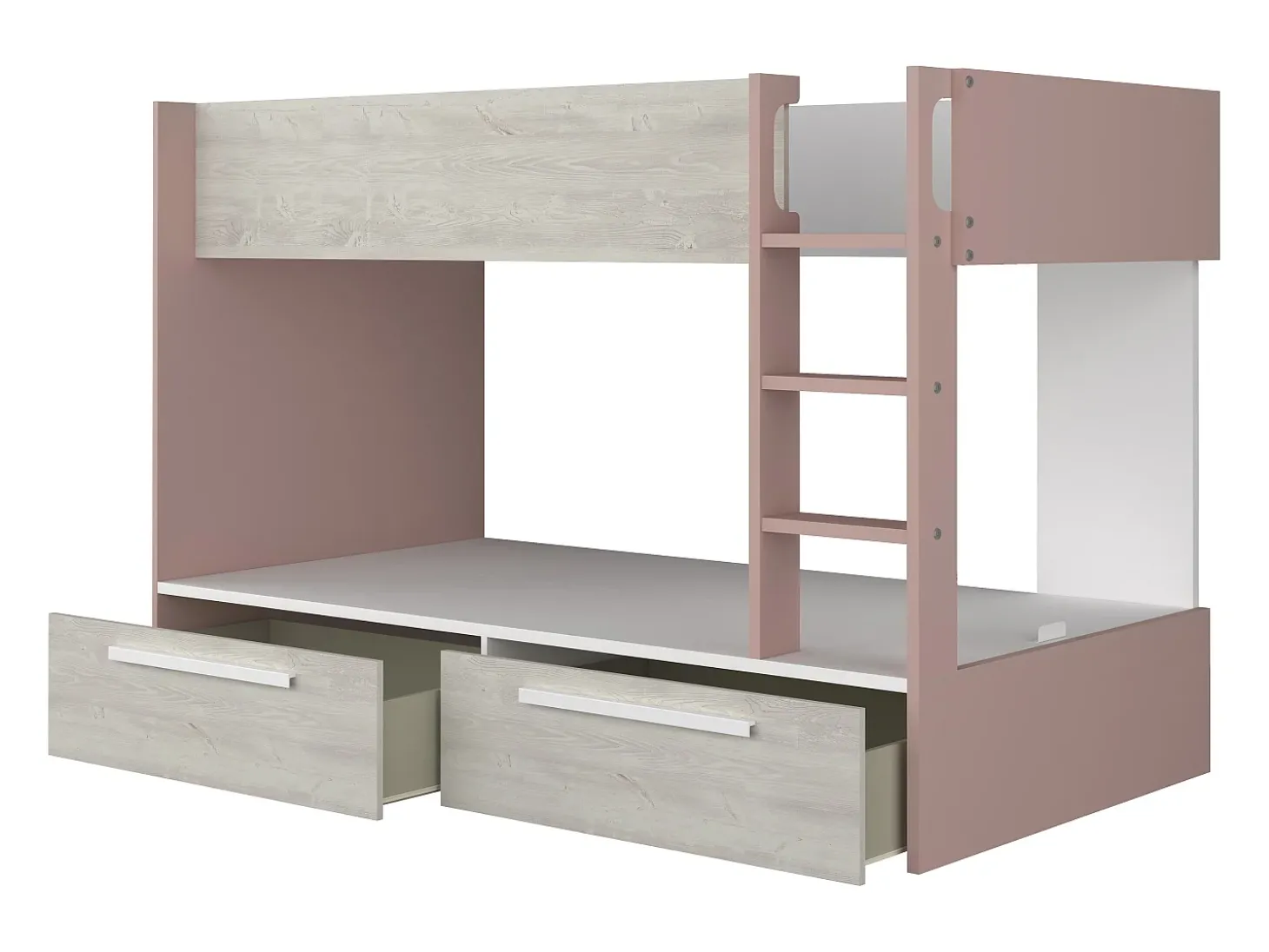 Beliche 2 x 90 x 200 cm 2 gavetas cor-de-rosa, branco e natural TINOLI