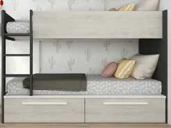 Beliche 2 x 90 x 200 cm 2 gavetas antracite, branco e natural + colchão TINOLI