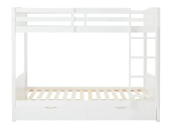 Beliche 2 x 90 x 200 cm com 2 gavetas em pinho e MDF branco + colchão - LIMODARA