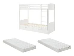 Beliche 2 x 90 x 200 cm com 2 gavetas em pinho e MDF branco + colchão - LIMODARA