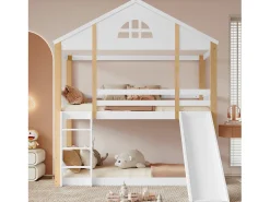 Beliche 2 x 90 x 200 cm com escorregador e escada - madeira maciça e MDF - branco
